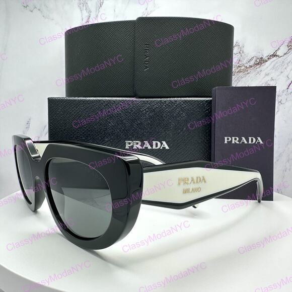 New PRADA Sunglasses Black White Talc Gold Symbole Oval Cat Eye Womens main image 5